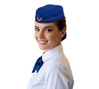 Womens Stewardess Cap Flight Attendant Hat Air Hostess Uniform Cabin Crew Accessory Cosplay Costume Halloween Party Fancy Dress Blue