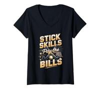 Women's Stick Skills Pay The Bills Field Hockey Player V-Neck T-Shirt