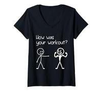 Womens Stickman How was Your Workout Funny Gym V-Neck T-Shirt