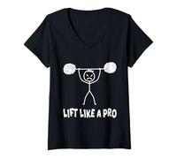 Womens Stickman Lift Like A PRO Funny Bodybuilder V-Neck T-Shirt