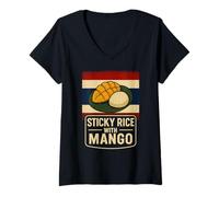 Womens Sticky Rice with Mango Apparel Thailand Flag Thai Desert V-Neck T-Shirt