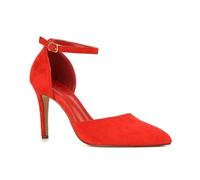 Women's Stiletto D'Orsay Point Toe Court Shoes Ladies Red Faux Suede Ankle Strap Party Classic Heel Pumps Size 7