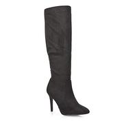 Womens Stiletto Heel Boots Ladies Pointed Toe High Heel Knee High Zip Up Evening Booties Size 3-8 Black Faux Suede