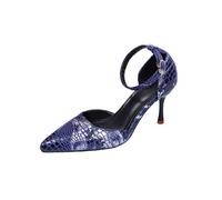 Women's Stiletto Heels Snake Print Pointed Toe Lace-Up Heel Closed Toe Hollow Out Breathable Shoes Spring Summer Elegant Sandals Patent Leather Sandals for Party Weeding Daily,Size 3.5-7 Blue