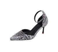 Women's Stiletto Heels Snake Print Pointed Toe Lace-Up Heel Closed Toe Hollow Out Breathable Shoes Spring Summer Elegant Sandals Patent Leather Sandals for Party Weeding Daily,Size 3.5-7 Silver