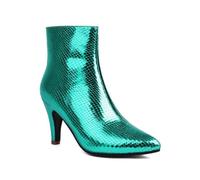Women's Stiletto High Ankle Boots,Shiny Snakeskin Pointed Toe Zipper Fashion Boot,Classic Wedding Party Kitten Heel Denim Booties,2 Green,10 UK