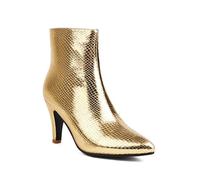 Women's Stiletto High Ankle Boots,Shiny Snakeskin Pointed Toe Zipper Fashion Boot,Classic Wedding Party Kitten Heel Denim Booties,2 Gold,10.5 UK
