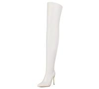 Women's Stiletto High Heel Over The Knee Boots, Pointed Toe Stretch Faux Leather Thigh High Boot for Night Club,White,40