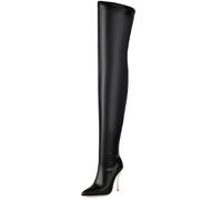 Women's Stiletto High Heel Over The Knee Boots, Pointed Toe Stretch Faux Leather Thigh High Boot for Night Club,Black,41