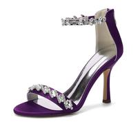 Women's Stiletto High Heel Wedding Sandals Open Toe Bridal Sandals with Back Zipper Ankle Strap Evening Party Prom Shoes,Purple,3 UK