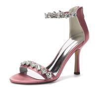 Women's Stiletto High Heel Wedding Sandals Open Toe Bridal Sandals with Back Zipper Ankle Strap Evening Party Prom Shoes,Pink,3 UK
