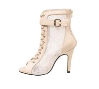 Women's Stiletto High Heels Lace Ankle Boots Peep Toe Stiletto Heel Pumps Lacing Zip Ankle Boots High Top Jazz & Modern Heel Shoes Sexy Breathable Boots Party Club Evening, 01 Pink, 4 UK