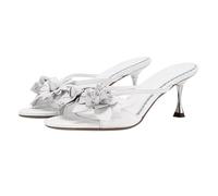 Women's Stiletto High Heels, Summer Shoes with Heel, Elegant Vintage Slippers, Summer with Flowers Mules, Small Heel Slippers, Office, Business Sandals, Strappy Sandals, Peep-Toe Evening Shoes, White