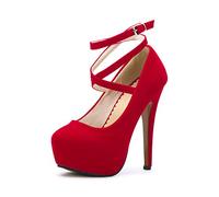 Womens Stiletto High Platform Heels Round Toe Ankle Strap Platform Pump Party Dress Heel (Beige Sole) Red Tag Size 35 - UK 3