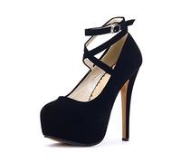 Womens Stiletto High Platform Heels Round Toe Ankle Strap Platform Pump Party Dress Heel (Beige Sole) Black Tag Size 35 - UK 3
