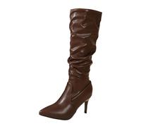 Women's Stiletto Knee High Boots Over The Knee High Boots Inner Zipper Pointed Toe PU Leather Sexy High Heels Mid Calf Shoes Casual Fashion Black Long Fall Sexy Boots for Womens Size 3.5-7