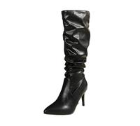 Women's Stiletto Knee High Boots Over The Knee High Boots Inner Zipper Pointed Toe PU Leather Sexy High Heels Mid Calf Shoes Casual Fashion Black Long Fall Sexy Boots for Womens Size 3.5-7