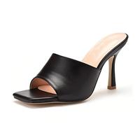 Women's Stilettos Heels Open Square Toe Mules Sandals, Comfort Low Heel Sexy Dress Pumps Evening Party Prom Dance Shoes,Black,38