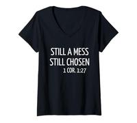 Womens Still a Mess Still Chosen Christian Motivational Bible Quote V-Neck T-Shirt