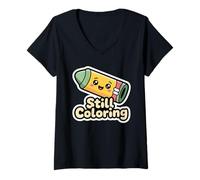 Women's Still Coloring Bandaged Yellow Crayon Creative Hobby V-Neck T-Shirt