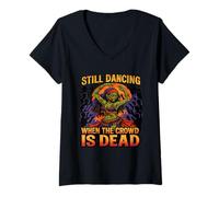 Womens Still Dancing When The Crowd is Dead Zombie Dancer Art V-Neck T-Shirt