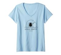 Women's Still Empty Minimal Jesus Resurrection Empty Tomb Luke 24:6 V-Neck T-Shirt