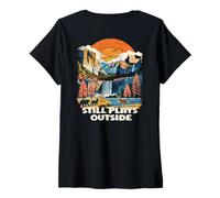Women's Still Plays Outside Nature Outdoors Lover Mountain Hiking V-Neck T-Shirt
