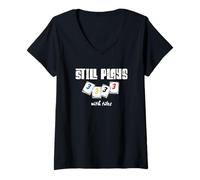 Women's Still Plays with Tiles Rummikub Funny Pun V-Neck T-Shirt
