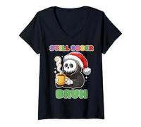 Womens Still Sober Bruh Funny Grim Sobriety AA NA Christmas Party V-Neck T-Shirt