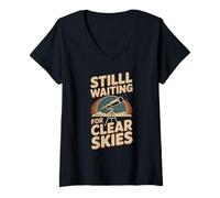 Women's Still Waiting for Clear Skies Telescope Sky Observers Humor V-Neck T-Shirt