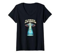 Womens Still Waiting for My Alien Abduction UFO Funny Sci-Fi V-Neck T-Shirt