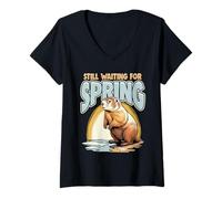 Women's Still Waiting for Spring Groundhog Day Funny V-Neck T-Shirt