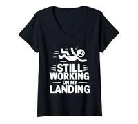 Womens Still Working On My Landing Funny Falling Injury Accident V-Neck T-Shirt