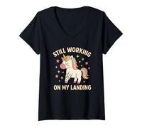 Womens Still Working On My Landing Injury Broken Arm Unicorn Cute V-Neck T-Shirt