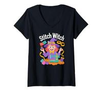 Womens Stitch Witch Sewing Magic Needle Fun V-Neck T-Shirt