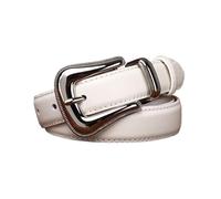 Women's Stitched Thin Belt for Jeans Dress 0.95" Width Ladies Full Grain Leather Strap with Western Silver Buckle(100cm/39", White)