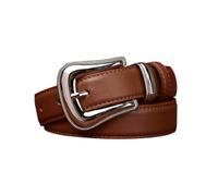 Women's Stitched Thin Belt for Jeans Dress 0.95" Width Ladies Full Grain Leather Strap with Western Silver Buckle(100cm/39", Brown)