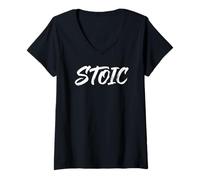 Women's Stoic Minimalist Modern Philosophy Bold Typographic Graphic V-Neck T-Shirt