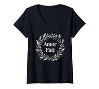 Womens Stoic Minimalist Tee for Women Men Amor Fati Floral Wreat V-Neck T-Shirt