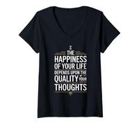 Womens Stoic Philosoper Quote Motivational Stoicism Happiness V-Neck T-Shirt