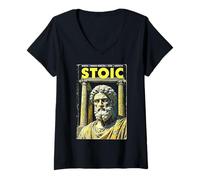Womens Stoic Philosophy Vintage Book Cover Stoicism Philosopher V-Neck T-Shirt
