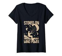 Women's Stoked on Wind Power Kite Surfing V-Neck T-Shirt