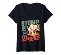 Women's Stomp Out The Drama Elephant Saying Design V-Neck T-Shirt