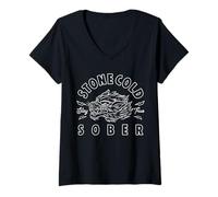 Women's Stone Cold Sober Recovery Gift 12 Steps Sober NA Self Care V-Neck T-Shirt