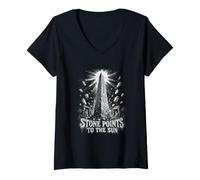 Women's Stone Points to The Sun Egyptian Obelisk V-Neck T-Shirt