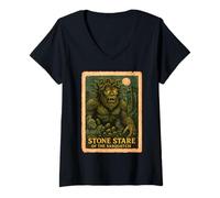 Womens Stone Stare Horror Shirt - Halloween Sasquatch Poster V-Neck T-Shirt
