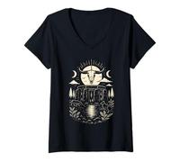 Womens Stonehenge Standing Stones Moon Phases Folk Art Nature V-Neck T-Shirt