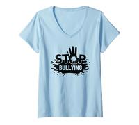 Womens Stop Bullying Handprint Anti-Bullying V-Neck T-Shirt