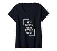 Women's Stop Caring What People Think with White Color V-Neck T-Shirt