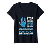 Women's Stop Child Abuse Protect Children Awareness Wearing Blue V-Neck T-Shirt